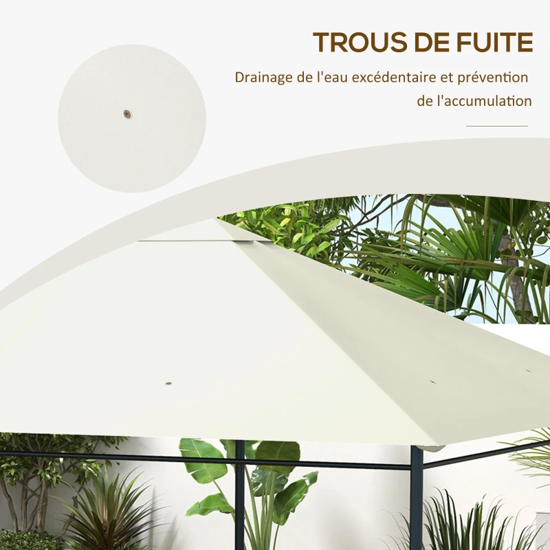 Outsunny Toile de remplacement pour pavillon tonnelle tissu polyester haute densité 180 g/m² anti-UV 3 x 4 m crème