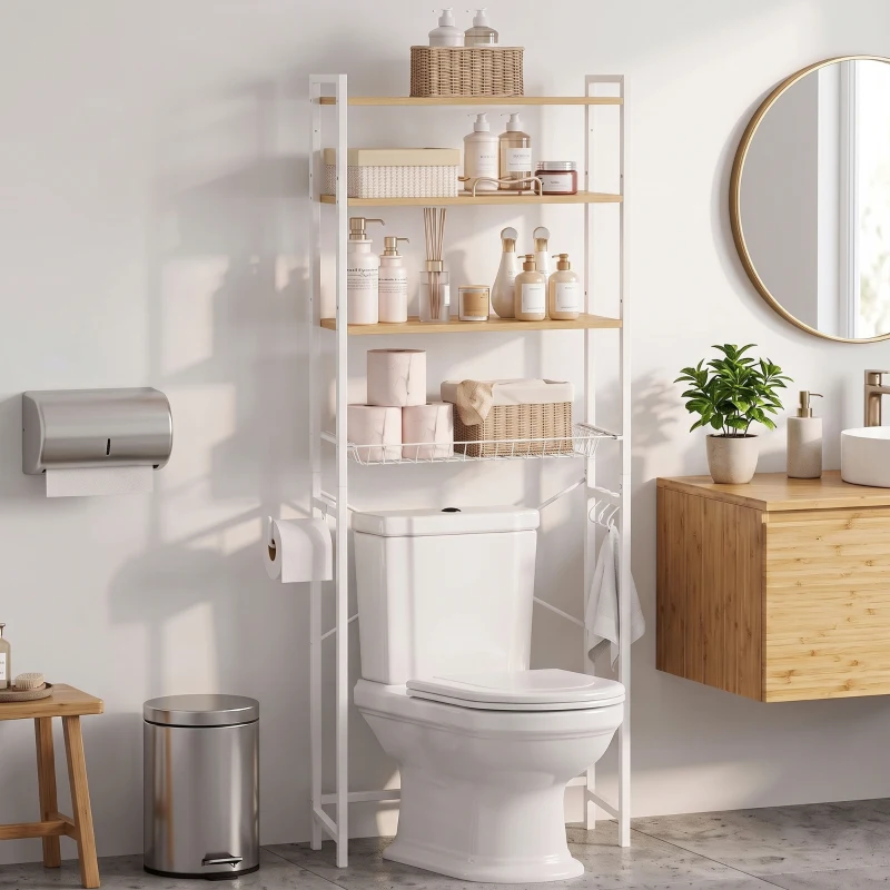 HOMCOM Mobile Sopra WC, Scaffale Salvaspazio 3 Ripiani, Rovere e Bianco