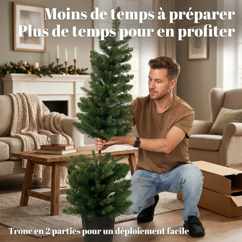 HOMCOM Lot de 2 Sapins de Noël Artificiels 120 cm, Base en Pot de Culture, Pointes de Branches Ignifuges, Vert
