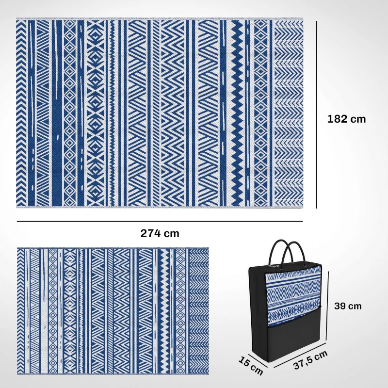 Outsunny Tapis extérieur Style Graphique - Tapis réversible 2 Motifs - dim. 2,74L x 1,82l m - PP Haute densité 310 g/m²