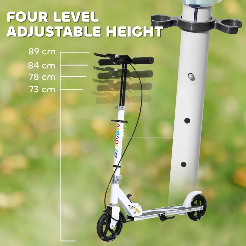AIYAPLAY Scooter for Kids Aged 3-8 Years, with Adjustable Handle, Two Light Up Wheels, Handbrake, Rear Brake, White