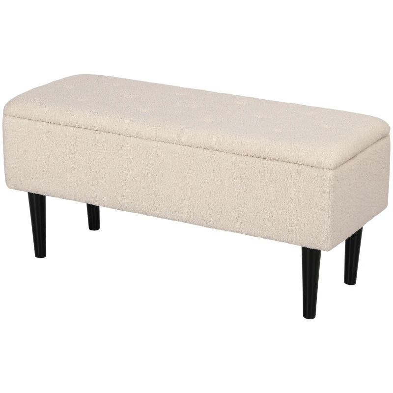 HOMCOM 57L Teddy Fleece Storage Ottoman - Cream