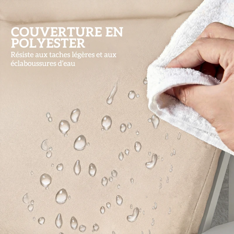 Outsunny Lot de 2 Coussins de Chaise Longue Bain de Soleil avec 6 Attaches, Résistance UV, 183x53,5x6,5cm, Crème