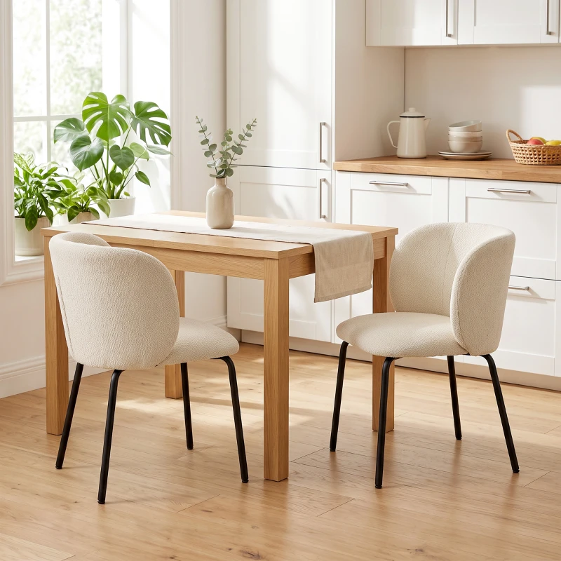 HOMCOM Set de 2 scaune de dining tapițate din chenille, spătar înfășurător, sarcină 120 kg, 57 x 58 x 77 cm, Bej