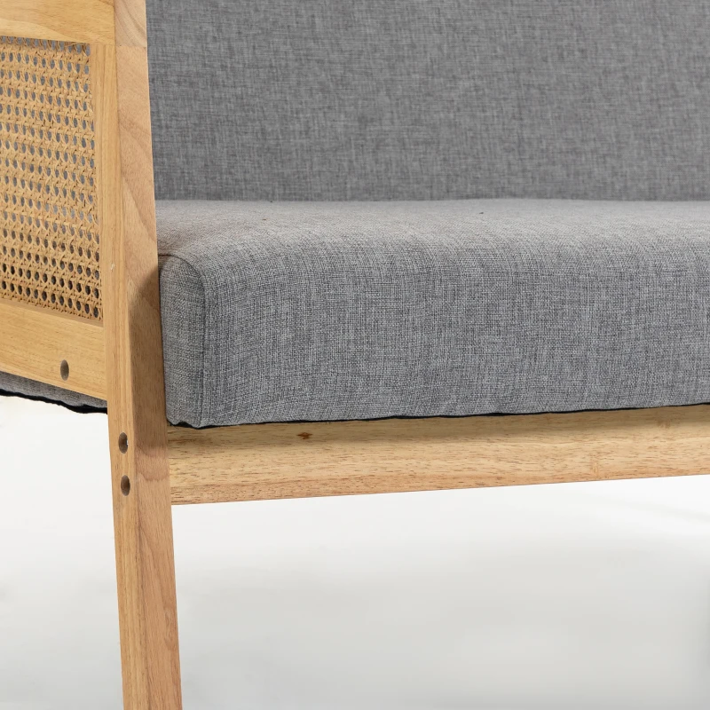 HOMCOM Sofá de 2 Plazas Tapizado en Lino con Detalles Ratán Sintético Estructura de Madera Carga 240 kg 115x77x77 cm Gris