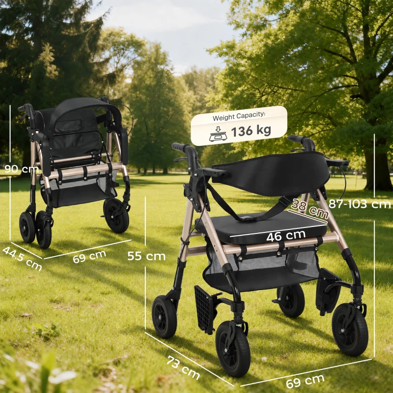 HOMCOM Rollator Walker Wheelchair, with Seat - Black
