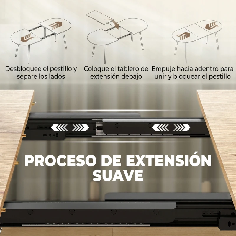 HOMCOM Mesa de Comedor Extensible Ovalada para 4-6 Personas con Patas de Hierro y Bordes Redondeados Estilo Rústico Roble