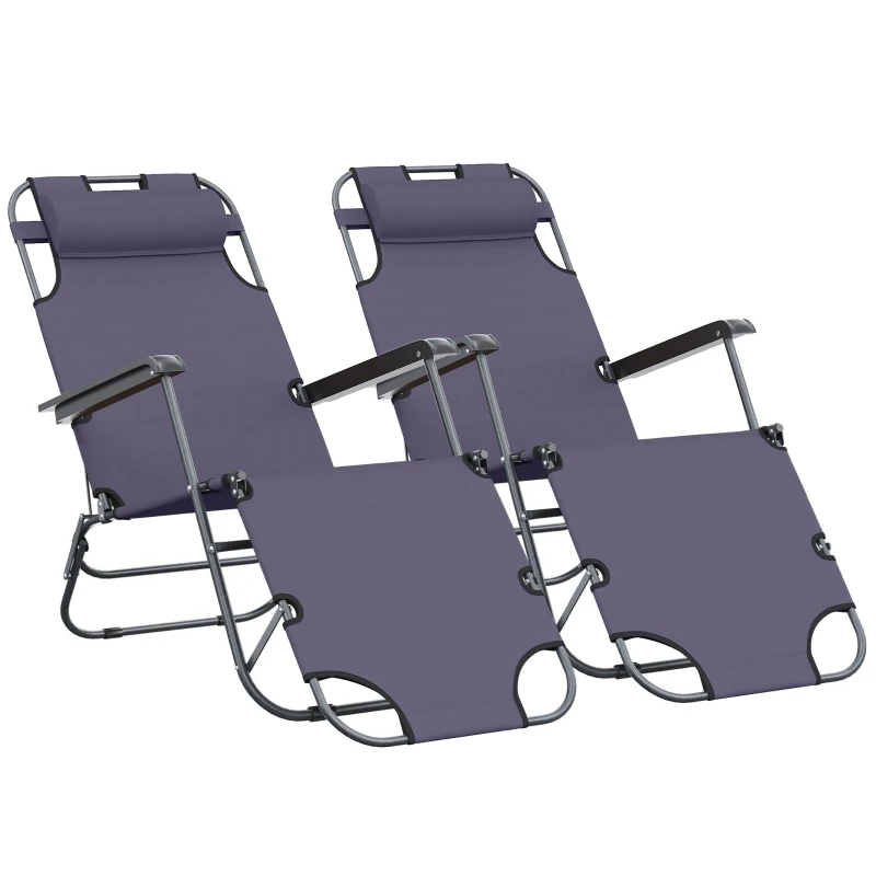 Outsunny Lot de 2 Chaises Longue Pliable Bain de Soleil fauteuil relax jardin transat Relaxation Dossier inclinable Repose-Pied