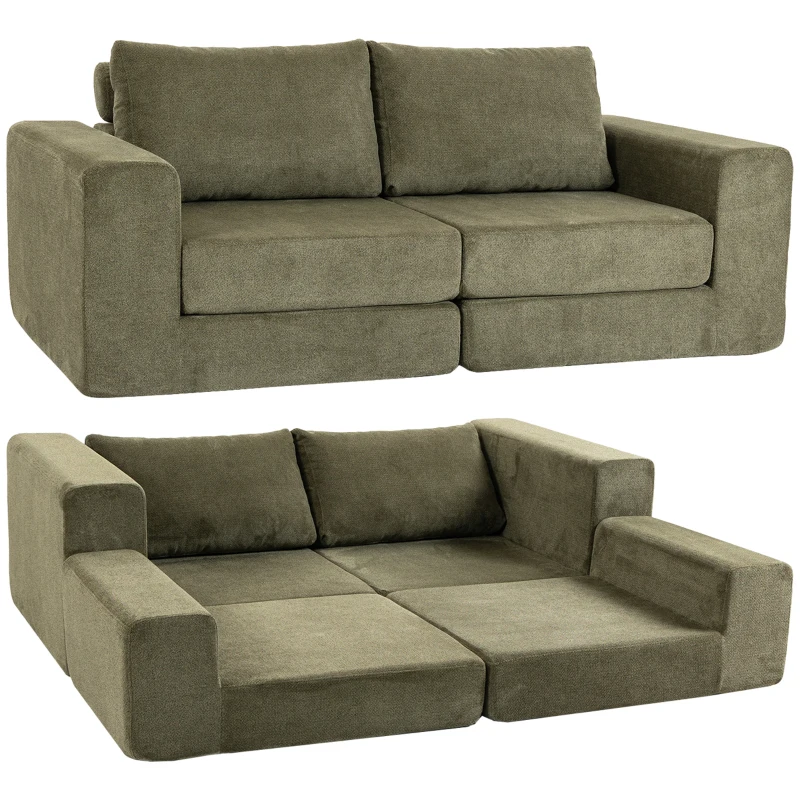 HOMCOM Schlafsofa 4-in-1 Schlaffunktion ausziehbar Klappsofa Kissen 2 Sitzer Grün