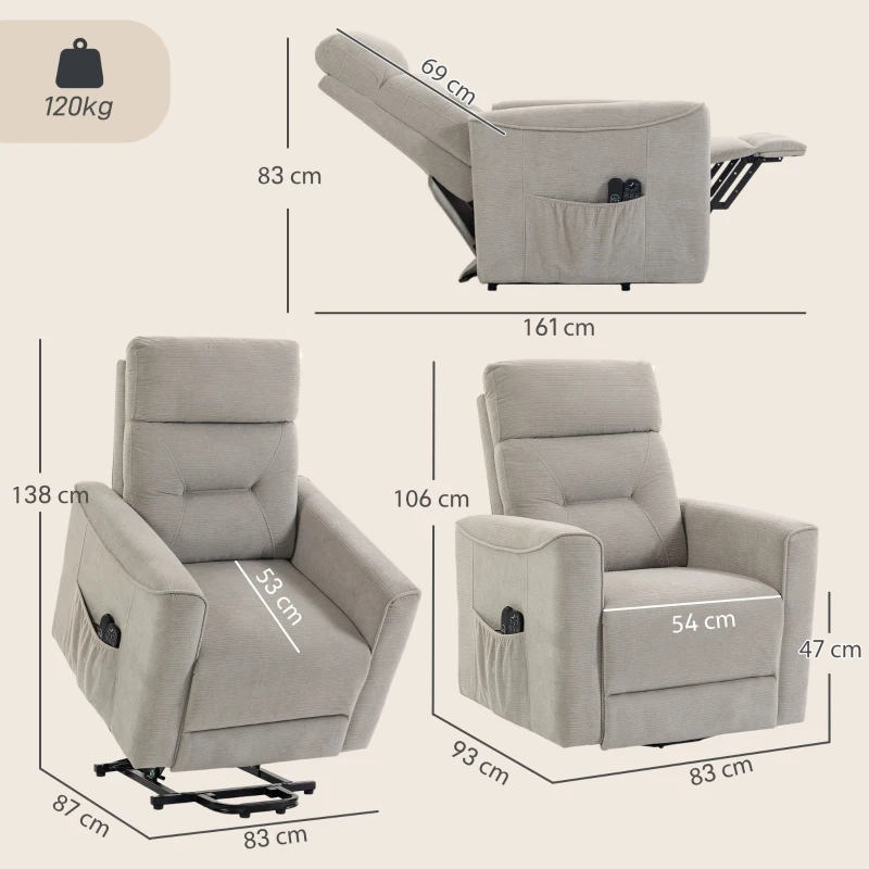 HOMCOM Fauteuil Releveur Électrique Massage Vibration et Chaleur, Fauteuil Relax Électrique, Dossier Inclinable, Chenille, Gris