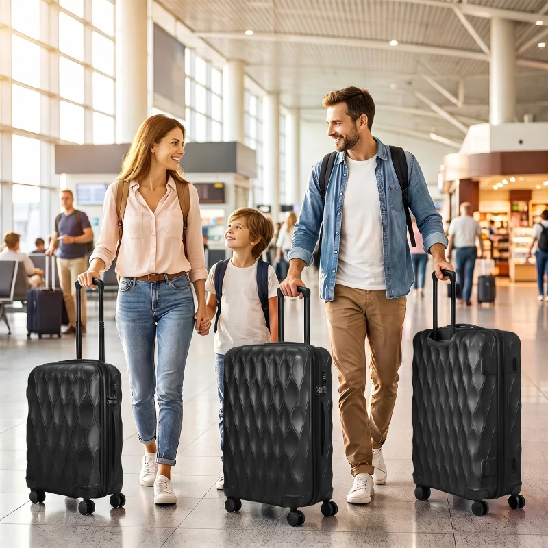 HOMCOM 3-Piece Suitcase Set, Hard Shell Carry On & Checked Luggage Set with TSA Lock, 20/24/28 Inch, Black