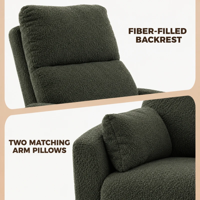 HOMCOM Fauteuil Releveur Électrique Massage Vibration et Chaleur en Peluche Teddy, Dossier Inclinable, 83x94,5x102cm Vert Foncé