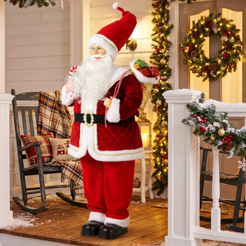 HOMCOM Père Noël Animé Grandeur Nature 120 cm, Décoration Musicale Chantante à Tête Mobile, Activation Sonore, Tactile, Rouge