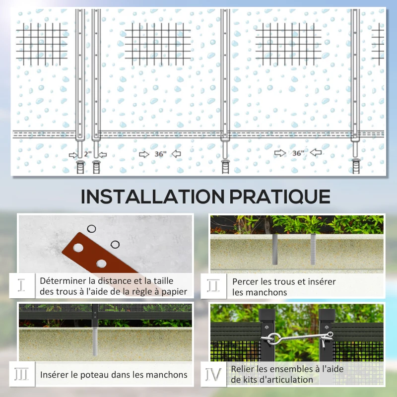 Outsunny Clôture barrière de sécurité pour piscine filet - lot de 4 panneaux - Dim. 365L x 126H cm - noir