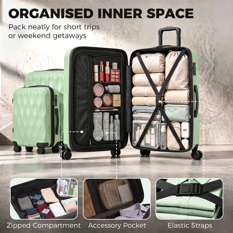 HOMCOM 3-Piece Suitcase Set, Hard Shell Carry On & Checked Luggage Set with TSA Lock, 20/24/28 Inch, Green