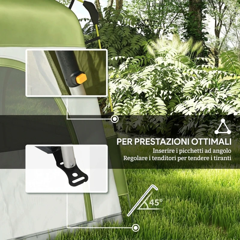 Outsunny Tenda da Campeggio 3 Posti Pop Up con Porta a Cerniera e 3 Finestre, 240x240x199 cm, Verde