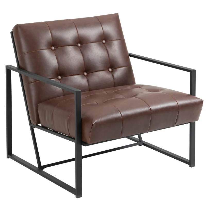 HOMCOM Sillón de Salón Moderna Butaca de Salón Tapizado en PU Asiento Amplio Marco de Metal para Dormitorio Salón Marrón