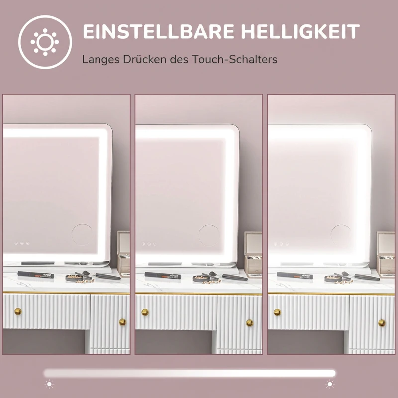 HOMCOM Schminkspiegel mit LED Beleuchtung 80x60 cm Kosmetikspiegel mit 3 Lichtfarben, USB-Ladefunktion, 10X Vergrößerung