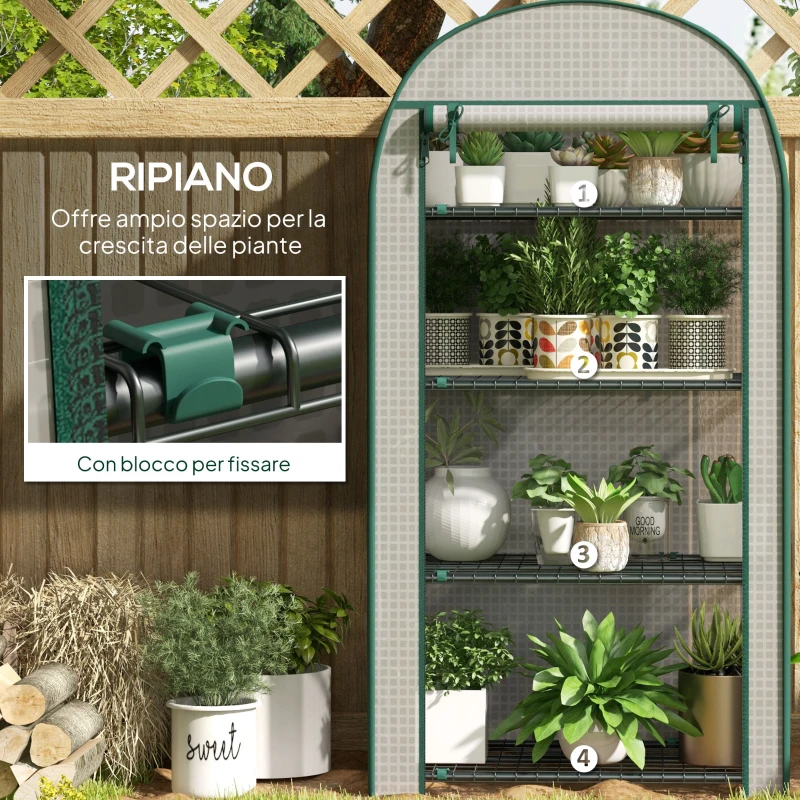 Outsunny Serra da Giardino Verticale con 4 Ripiani in Metallo e Copertura in PE, 80x49x160 cm, Bianco