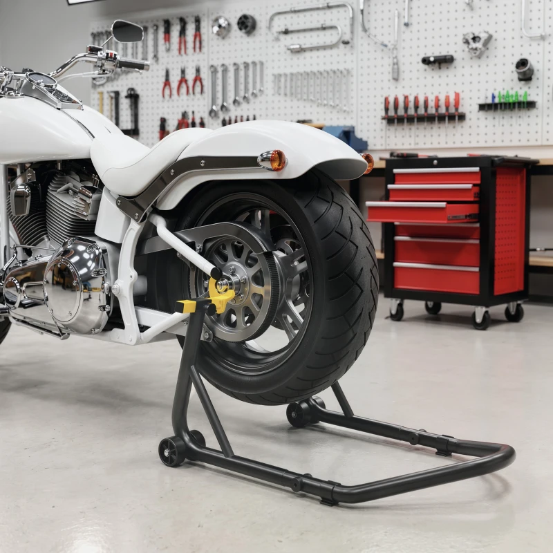 HOMCOM Béquille élévatrice universelle Support roue arrière pour moto en acier robuste Charge 544 kg avec fourches en U et L réglables
