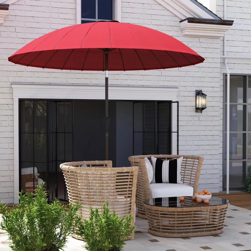 Outsunny Parasol de jardin Parasol droit inclinable rond manivelle aluminium fibre de verre diamètre 2,60m coloris rouge