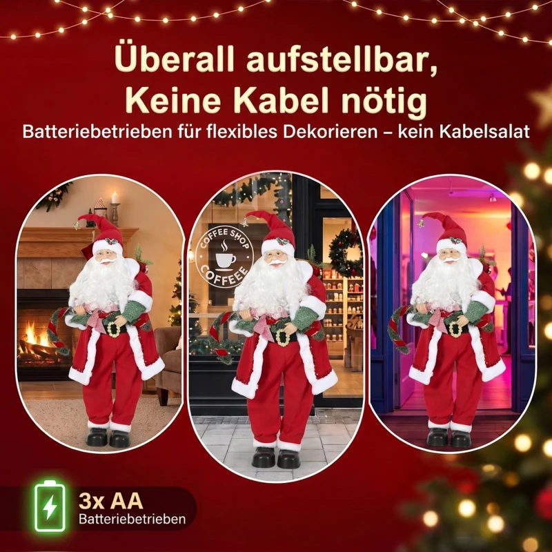 HOMCOM Śpiewający & tańczący Mikołaj, 120 cm, stojąca animowana figurka świąteczna z girlandą & workiem, aktywowana dźwiękiem/dotykiem
