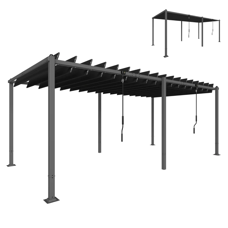 Outsunny Pergola Tonnelle de Jardin avec Toit à Lames Orientables 0-90° Grande Capacité 11 Personnes UV50+ 572x298x220cm Gris