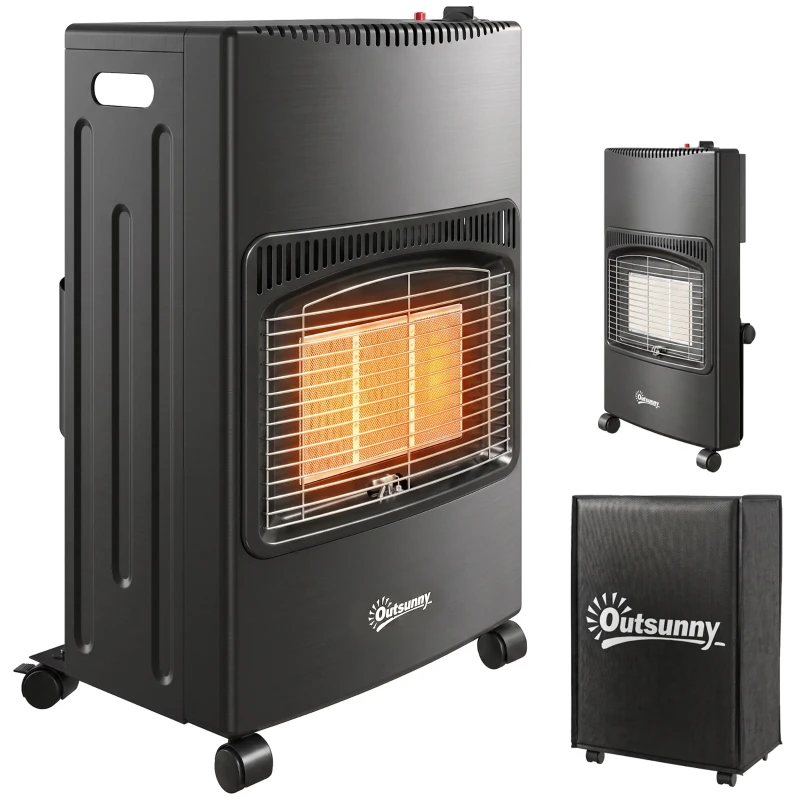 Outsunny Chauffage au Gaz Poêle à Gaz 4200W Infrarouge Pliable 3 Puissances Système ODS Anti-Basculement Housse 46x42x75cm Noir