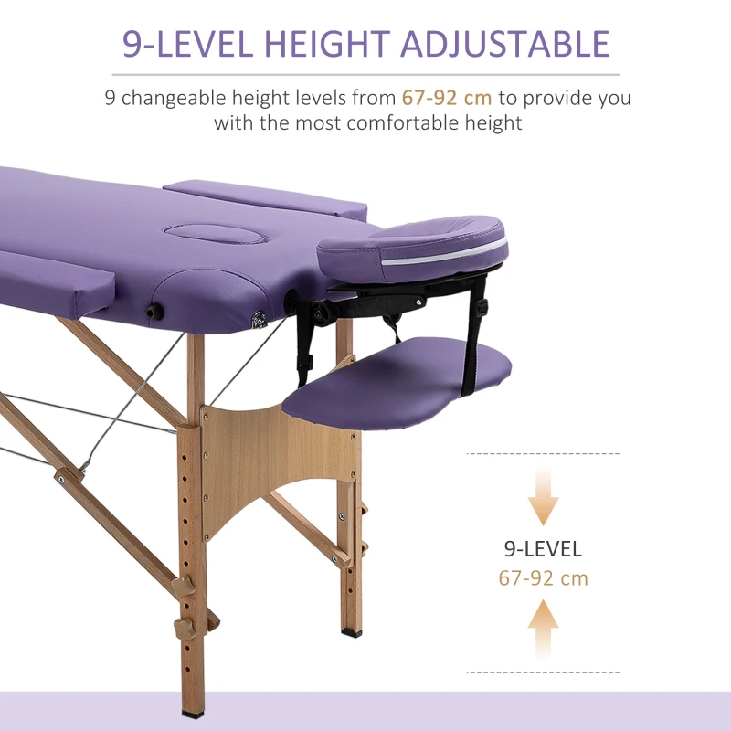 HomCom Lettino da Massaggio Fisioterapia Pieghevole con 2 Zone 182 x 60cm Viola