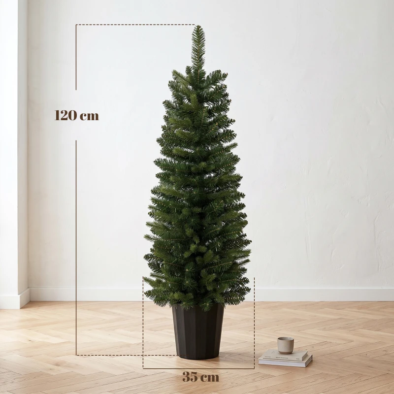 HOMCOM Lot de 2 Sapins de Noël Artificiels 120 cm, Base en Pot de Culture, Pointes de Branches Ignifuges, Vert