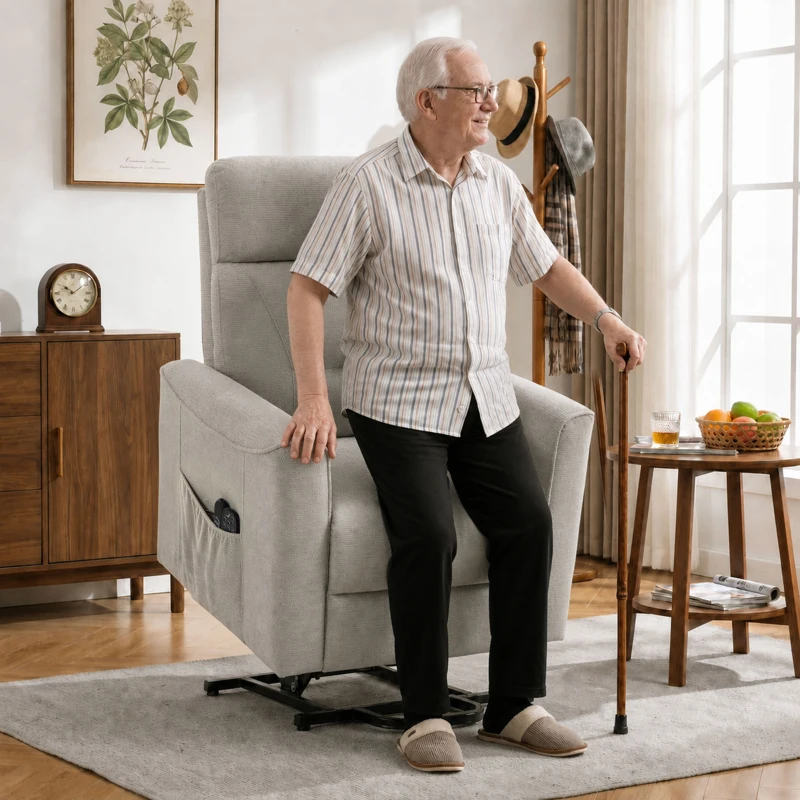 HOMCOM Fotoliu Ridicător Electric cu Masaj prin Vibrații și Încălzire, Fotoliu Relax Electric, Spătar Reclinabil, Chenille, Gri