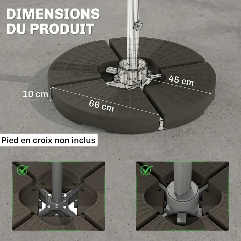 Outsunny Lot de 4 pieds de parasol poids de lestage pour parasols déportés - A remplir d'eau et de Sable jusqu'à 100 kg - dim. totales 100L x 100l x 10H cm HDPE café