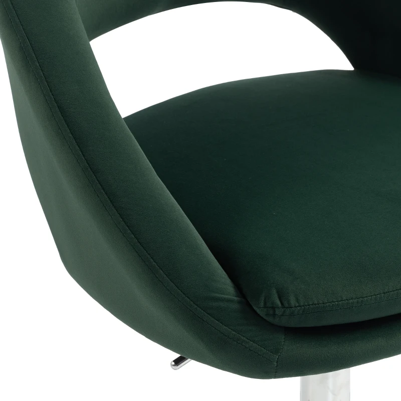 HOMCOM Velvet Desk Chair, Modern Office Chair with Height-Adjustable, Wheels, for Home Study Bedroom, Dark Green