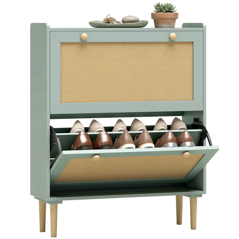 HOMCOM Meuble à chaussures 12 paires, armoire à chaussures avec 2 tiroirs rabattables, étagères réglables, 80x26x101 cm, vert