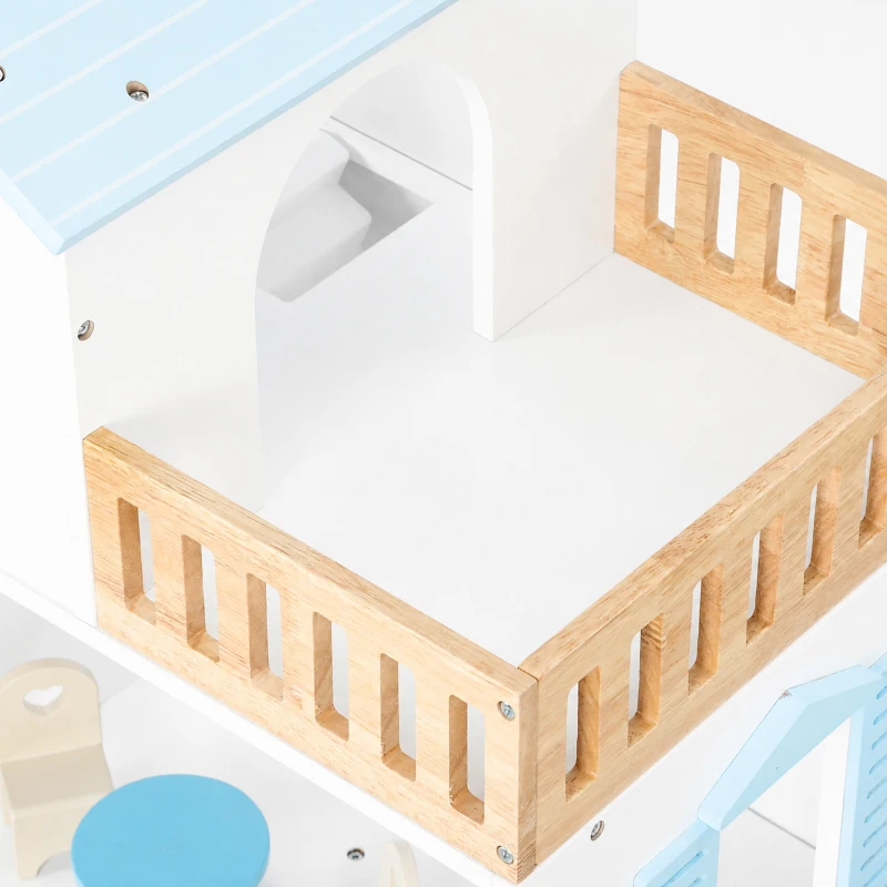 AIYAPLAY Groot poppenhuis 79,5 cm met lift, 3 verdiepingen, 13 meubels en balkon, blauw, cadeau voor meisjes van 3-6 jaar