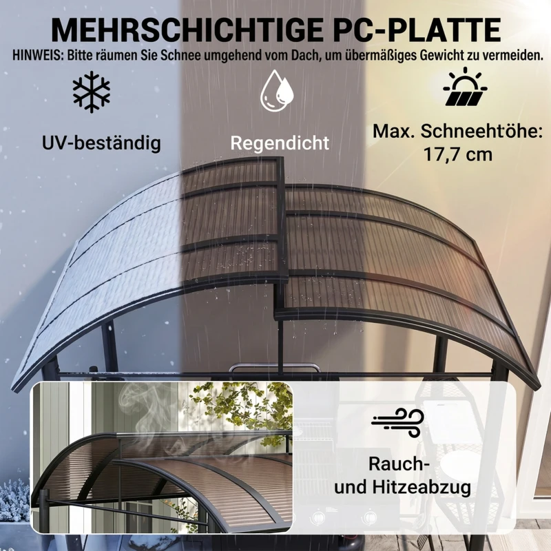 Outsunny Grillpavillon  Grilldach Grilldach, wetterbeständig, 240 cm x 150 cm x 230 cm, Gelbbraun + Dunkelbraun