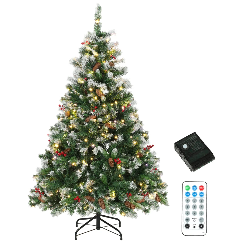 HOMCOM Sapin de Noël Artificiel Lumineux et Enneigé 120cm, Arbre de Noël, Télécommande, 11 Modes d'Éclairage, 150 LED, Vert