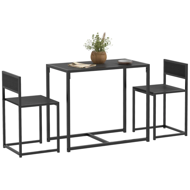 HOMCOM 3-teiliges Bartisch-Set Hochtisch-Set 3-teilig, 2 Stühle, 1 Tisch, 90 cm x 47 cm x 76  cm, Schwarz