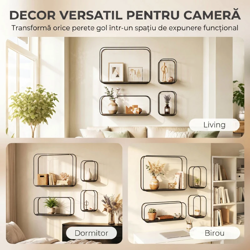 HOMCOM rafturi suspendate perete, rafturi decorative moderne