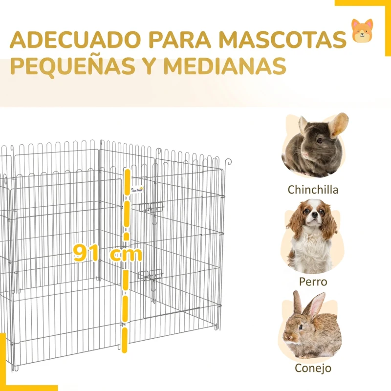PawHut Vallas para Perros Plegables de 8 Piezas 63x91 cm con 1 Puerta y Marco de Acero para Jardín Patio Plata