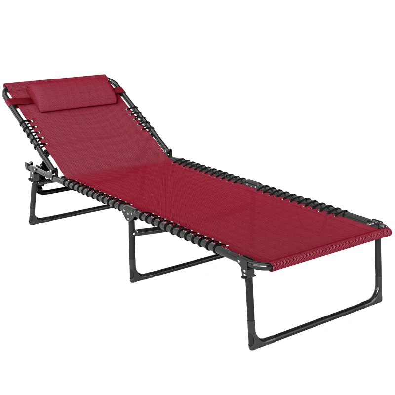 Outsunny Bain de Soleil transat Pliable Dossier inclinable Multi-Positions Acier thermoplastique Lacets élastiques Noir textilène Rouge