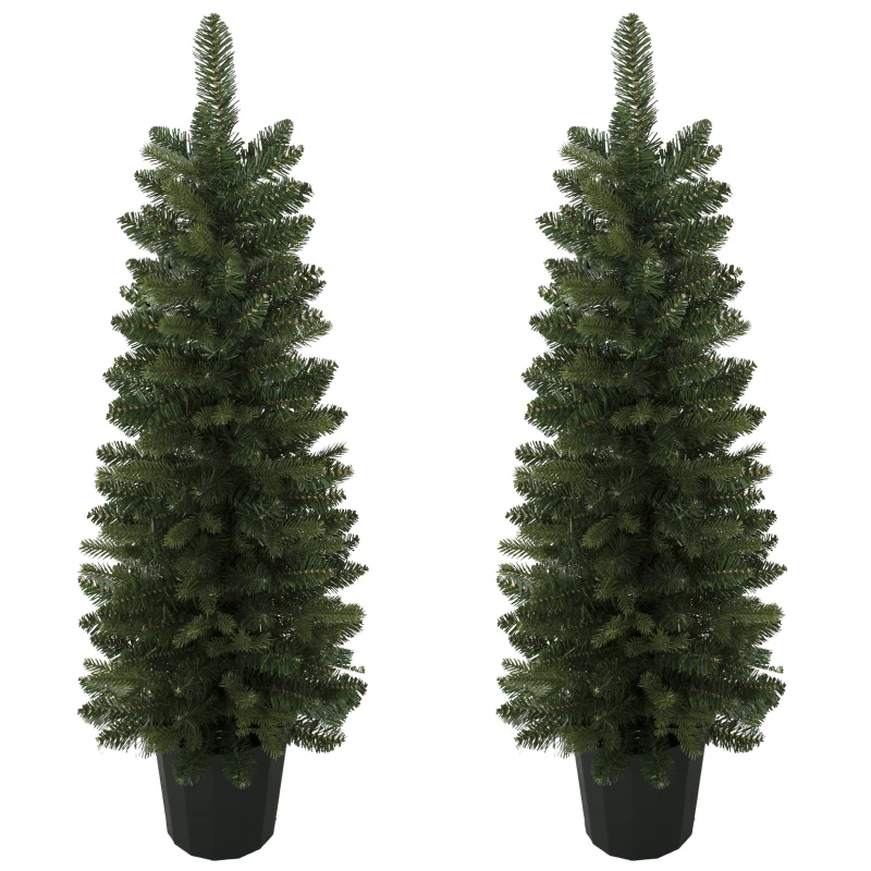 HOMCOM Lot de 2 Sapins de Noël Artificiels 120 cm, Base en Pot de Culture, Pointes de Branches Ignifuges, Vert