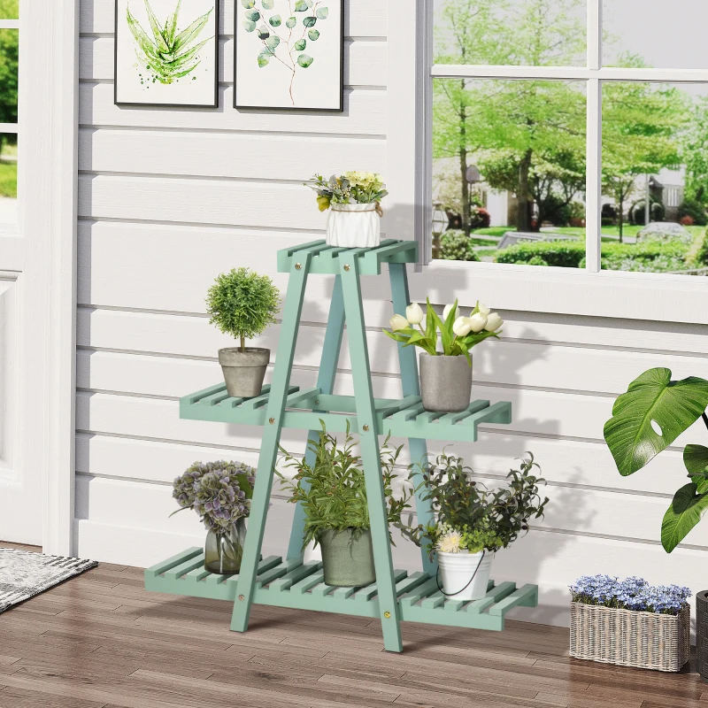 Outsunny Étagère à plantes en bois étagère à fleurs support de pots de fleurs 3 niveaux 76 x 26 x 76 cm vert