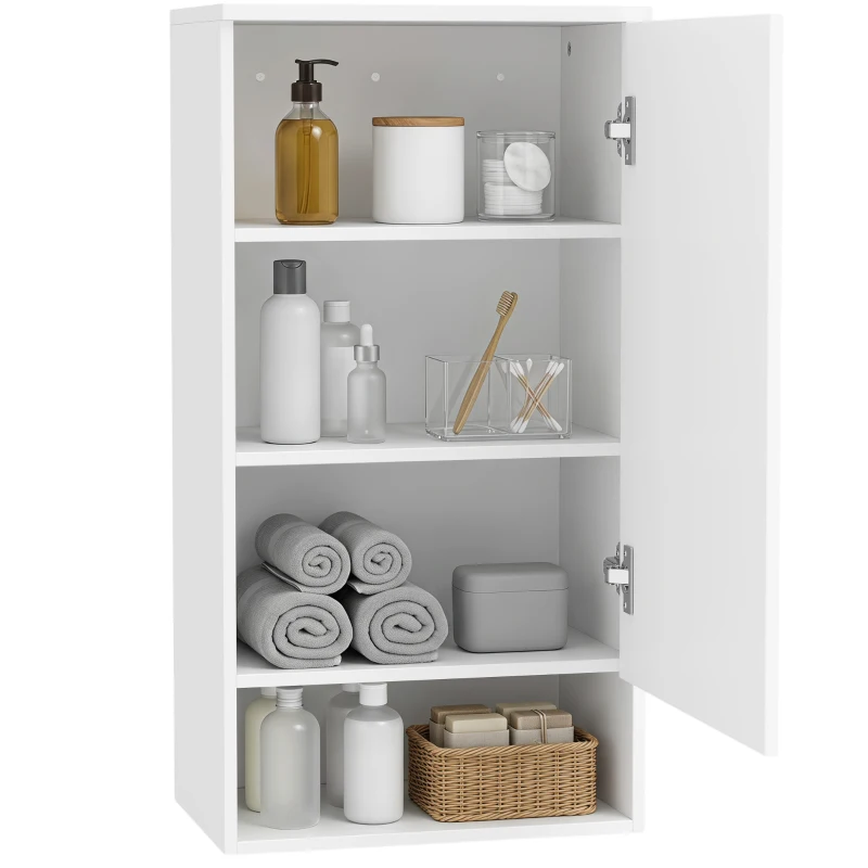 HOMCOM Badezimmerschrank zur Wandmontage, mit verstellbaren Einlegeböden und Tür, weiß