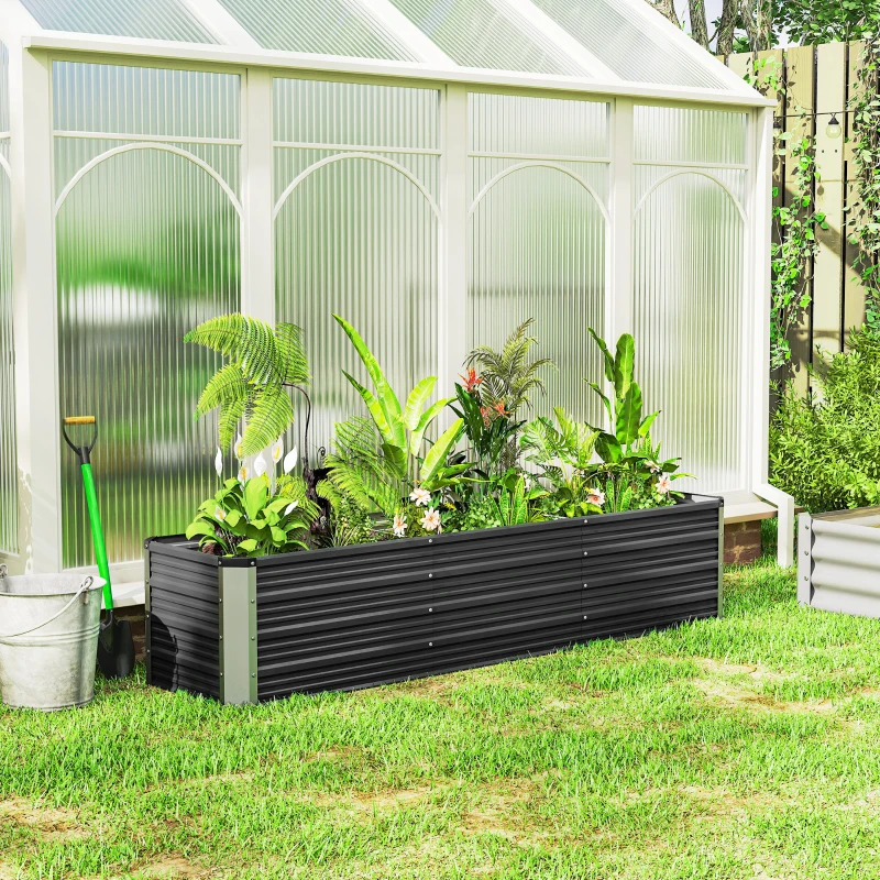 Outsunny Jardinière surélevée en acier avec gants, carré potager de jardin pour fleurs, herbes, légumes, 183 x 47 x 40 cm, gris