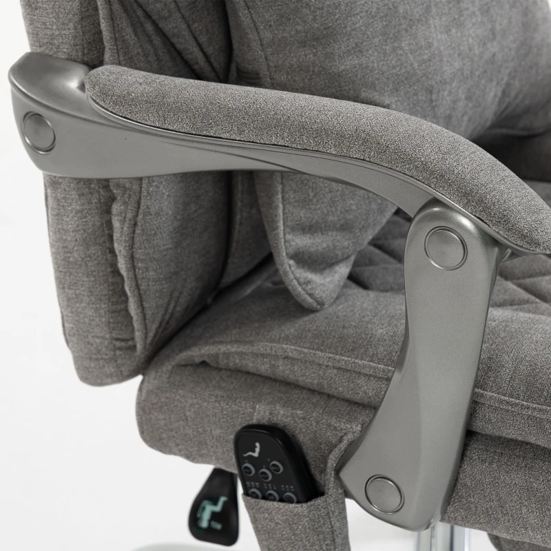HOMCOM Verstelbare bureaustoel met massage en warmte, linnenlook, lendensteun, brede zitting, grijs, tot 180 kg