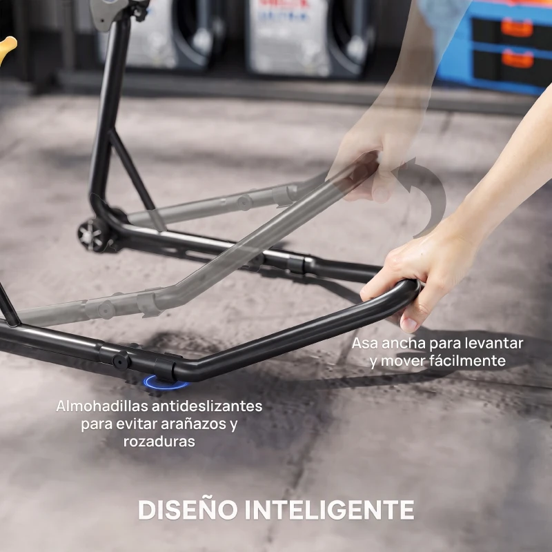HOMCOM Caballete Elevador Universal Soporte Rueda Trasera Moto de Acero Robusta Carga 544 kg con Horquillas en U y L Ajustables