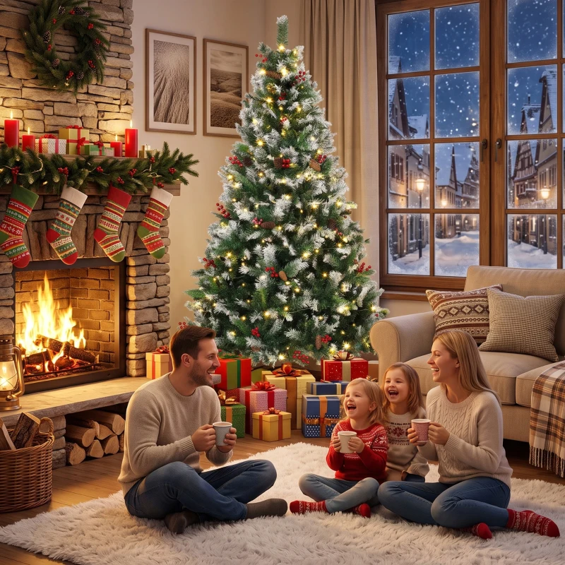HOMCOM Árbol de Navidad Nevado 180 cm con 250 LED 11 Modos Mando a Distancia 840 Puntas 34 Piñas y 34 Bayas Verde