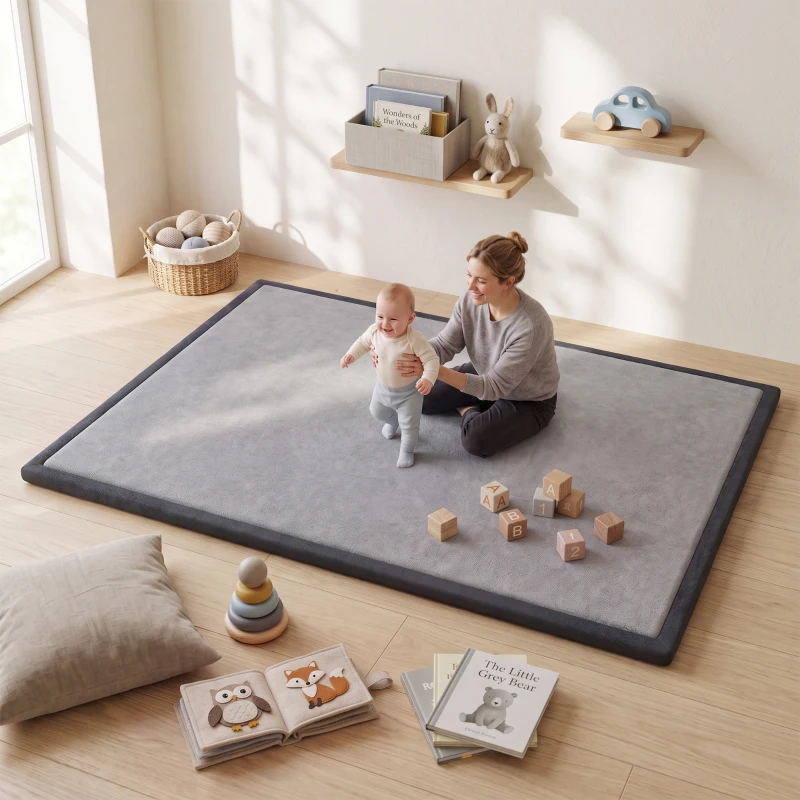 AIYAPLAY Tappeto Gioco Bambini 0-3 Anni 180x150x3 cm con Superficie Impermeabile, in Flanella e Schiuma, Grigio Scuro