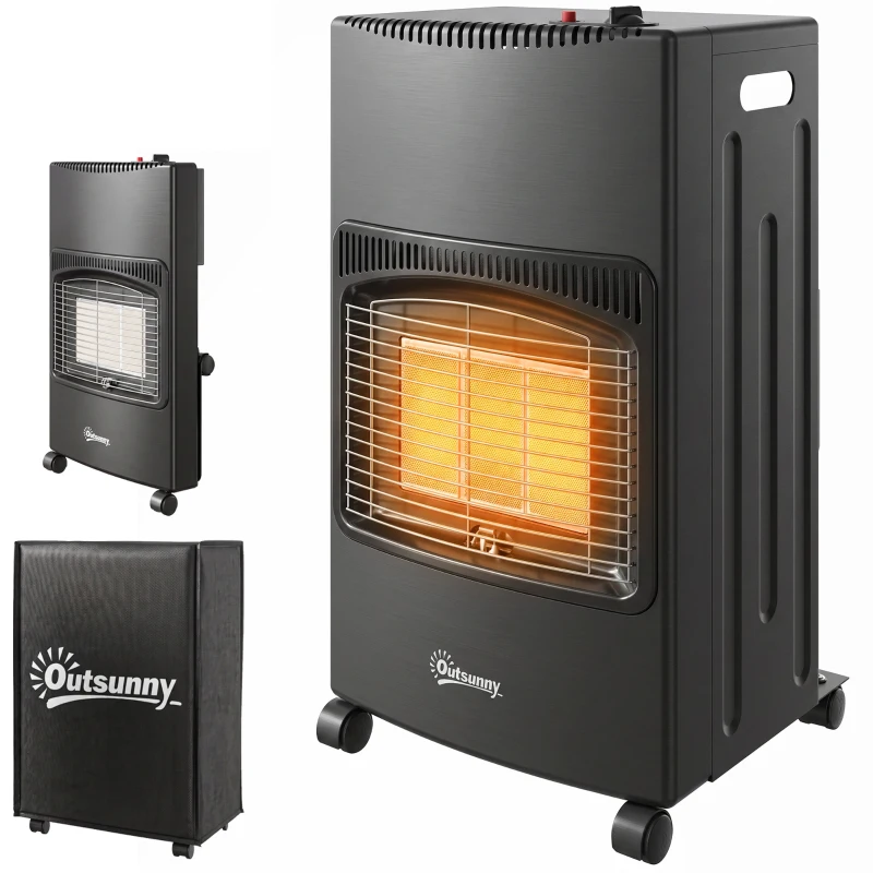 Outsunny Chauffage au Gaz Poêle à Gaz 4200W Infrarouge Pliable 3 Puissances Système ODS Anti-Basculement Housse 46x42x75cm Noir